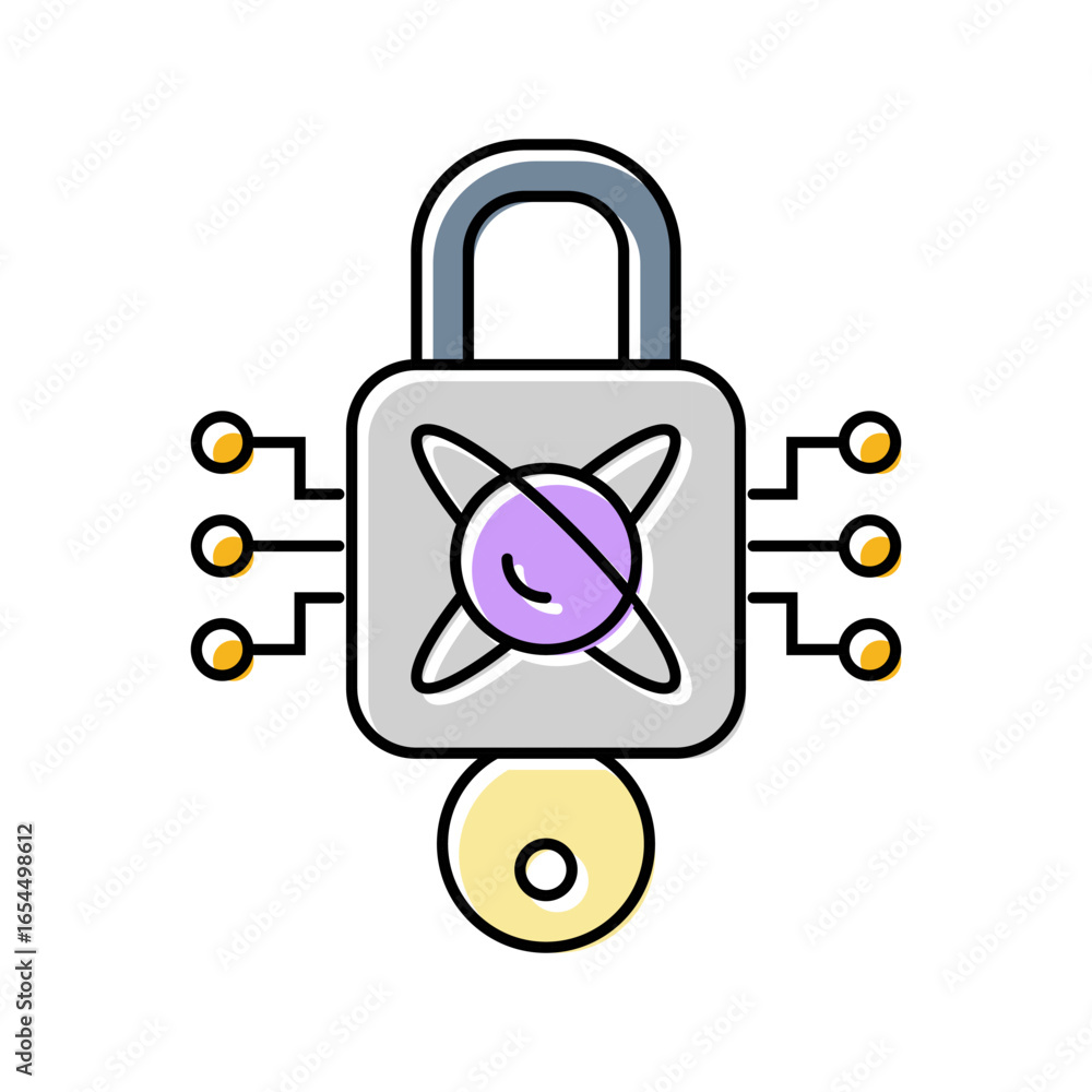 Aufkleber encryption lock quantum computer color icon vector illustration