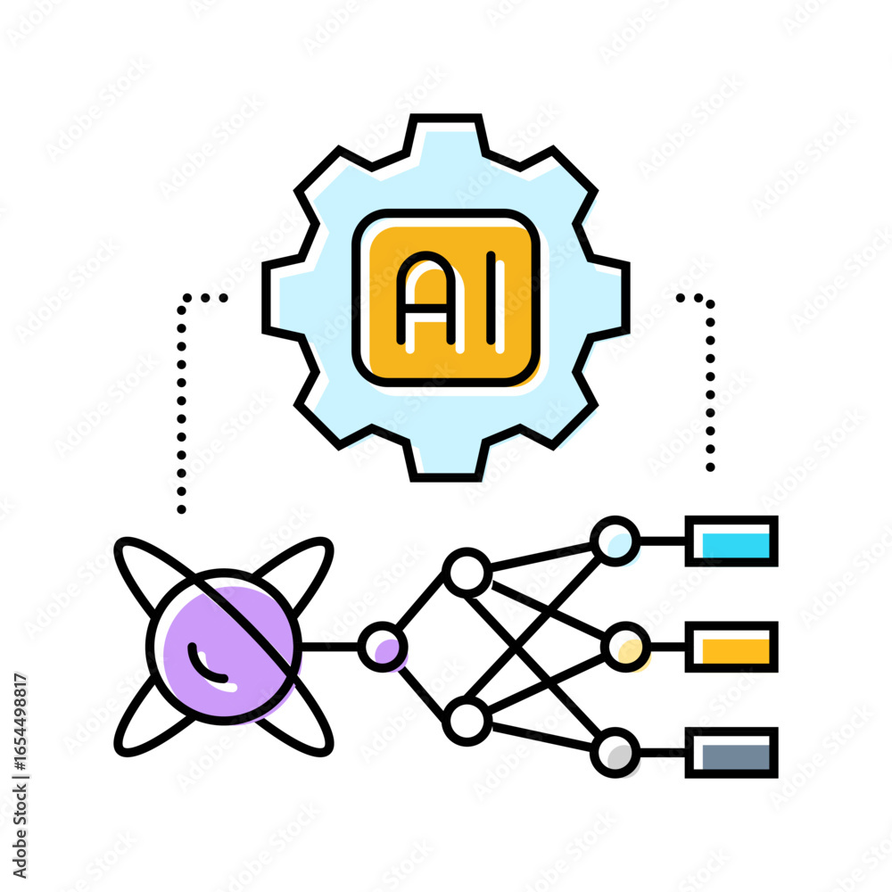 Aufkleber ai and computing merge quantum computer color icon vector illustration