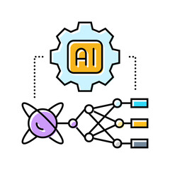ai and computing merge quantum computer color icon vector illustration