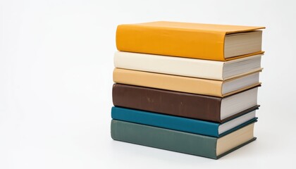 Stack of colorful books isolated on white background, representing knowledge, education, and the joy of reading