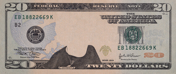 Closeup of 20 dollar banknote  with empty middle area