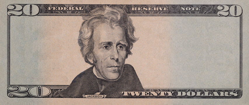 Closeup of 20 dollar banknote  with empty middle area