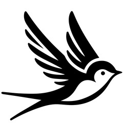 Illustration of a black and white swallow bird in flight with detailed wings and a streamlined body design