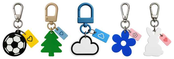 PNG Colorful keychain charms collection, element set on transparent background