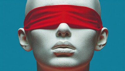 Close-up of a mannequin head, red blindfold