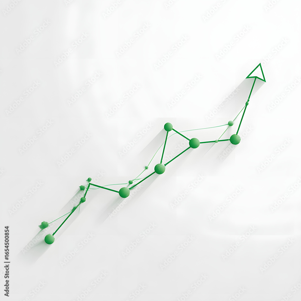 Poster green line graph with nodes showing upward trend and growth