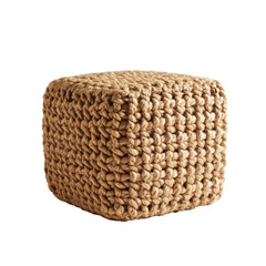 Beige chunky knit cube ottoman