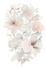 Elegant Floral Illustration – Soft Pastel Paper Cut Flowers Botanical Art Design