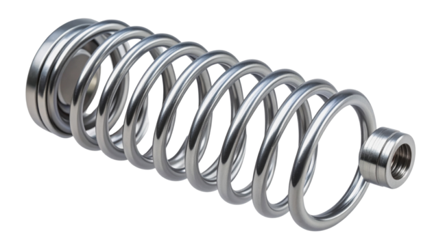 “Progressive Leaf Spring with Gradual Plate Thickness, isolated on transparent background”.