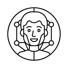 AI Face Recognition Technology Icon Line Art