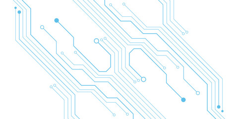 Technology blue circuit diagram on white background. High-tech circuit board connection system.Vector abstract technology on white background.