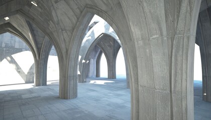 A spacious, concrete gothic archway