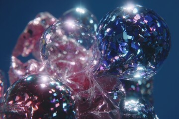 Close-up of shimmering, iridescent orbs