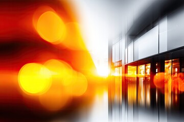 Blurry modern building facade with vibrant light streaks