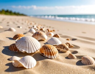 Seashells on a sunny beach