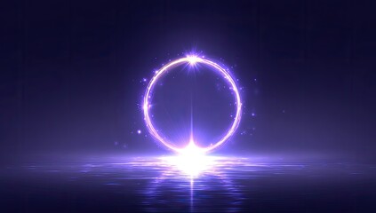 Glowing purple ring over water