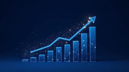 Futuristic glowing growth chart animation with rising bars - Powered by Adobe