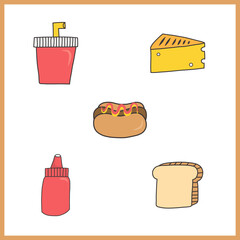 cartoon juice cheese hotdog ketchup bread vector art for kids