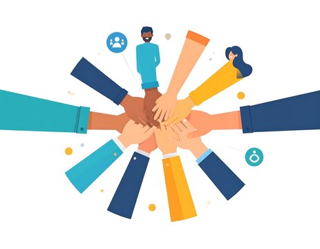 Diverse hands in a circle, symbolizing unity