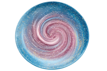 Round plate with swirling, galaxy-like design