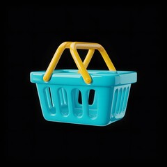 Shopping Basket on Dark: A vibrant, minimalistic shopping basket against a solid backdrop, symbolizing commerce and consumerism in a digitally rendered, eye-catching composition.