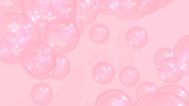 Soft Pink Floating Bubbles with Glossy Transparent Texture Creating a Dreamy Light Background for Abstract, Playful, and Cheerful Design Concepts. Seamless loop. Created using non-AI 3d Software