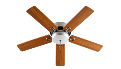  “Modern Three-Speed Ceiling Fan with Wooden Reversible Blades, isolated on a transparent background”.