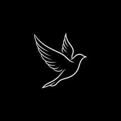 Soar with grace. This elegant line art captures the timeless symbol of a white dove in flight, representing freedom and hope against a dramatic black backdrop.