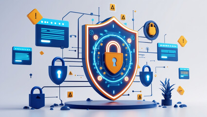 Cybersecurity Shield with Lock Icon – Data Protection and Network Security Concept