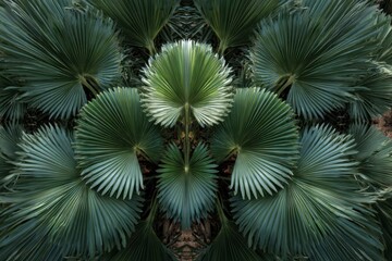 Lush Green Palms Forming Symmetrical Patterns in Tropical Forest Environment