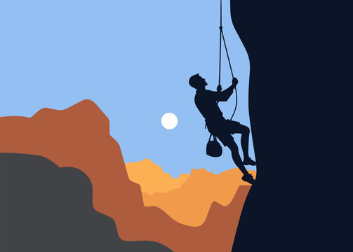 Isolated a kinds of deferent climbing, silhouette, sport, rock, mountain, climber, sky, extreme, climb, rope, cliff, high, people, adventure,  vector art with white background.