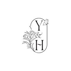 YH letter luxury minimalist logo design wedding initial concept alphabet caligraphic style monogram