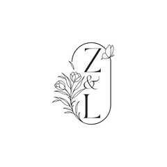 ZL letter luxury minimalist logo design wedding initial concept alphabet caligraphic style monogram