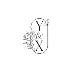 YX letter luxury minimalist logo design wedding initial concept alphabet caligraphic style monogram