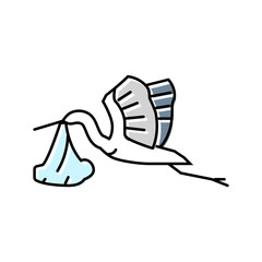 flying stork newborn color icon vector illustration