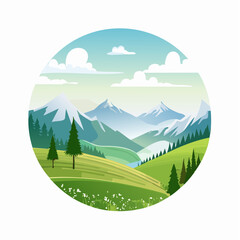 Obraz premium Serene Mountain Landscape Illustration