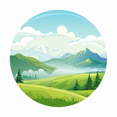 Obraz premium Serene Mountain Landscape with Green Valley and Fog