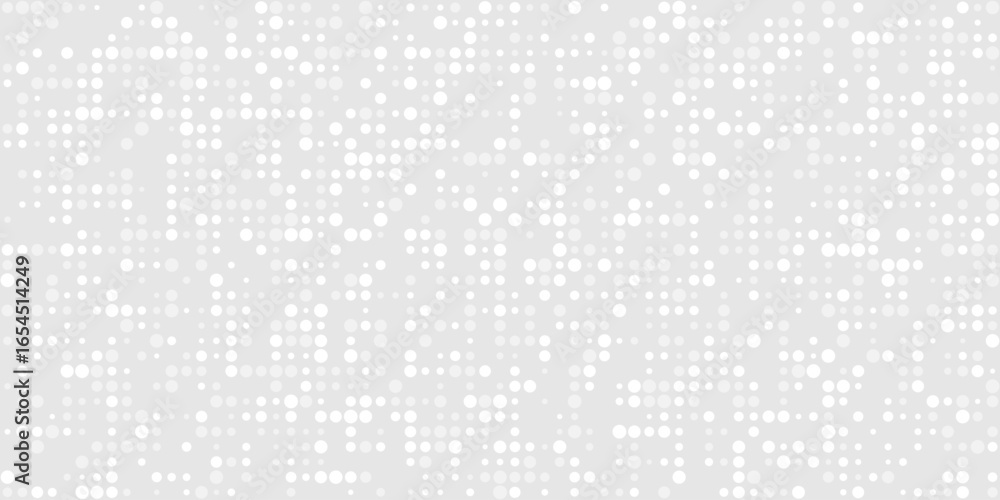 Poster Modern Seamless dotted pattern with random size circles in light grey tones. Monochrome halftone minimal geometric background. Polka dot texture