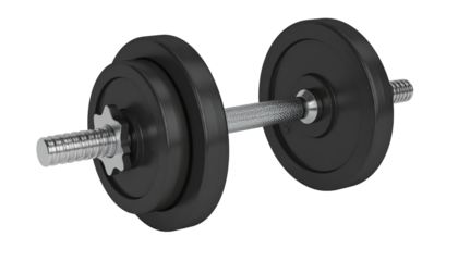 Black rubber metal Dumbbell orthogonal side view. 