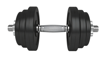 Black rubber metal Dumbbell orthogonal front view. 