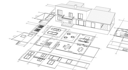 modern house sketch plan 3D illustration	
