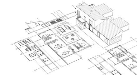 Fototapeta premium modern house sketch plan 3D illustration 