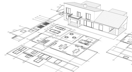 modern house sketch plan 3D illustration	
