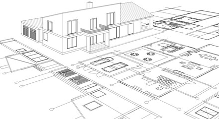 modern house sketch plan 3D illustration	
