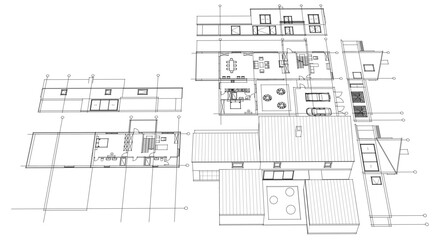 modern house sketch plan 3D illustration	
