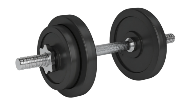Black rubber metal Dumbbell orthogonal side view. - Powered by Adobe