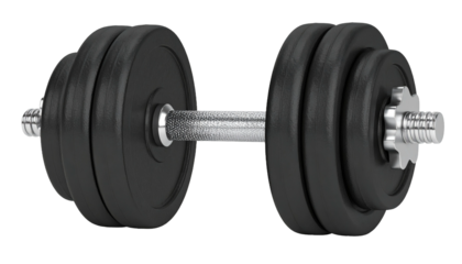 Black rubber metal Dumbbell orthogonal front view. 