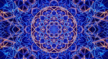 Vibrant Blue and Orange Digital Kaleidoscope Pattern