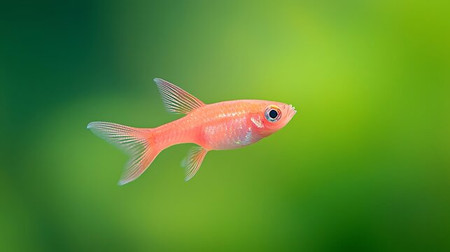 Vibrant orange glofish swimming in lush green aquarium background