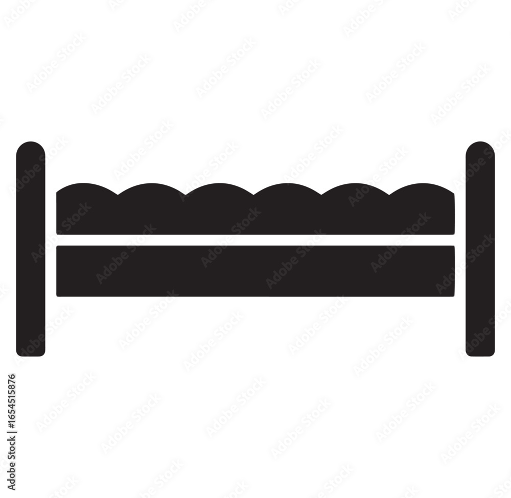 Poster simple black and white bed icon suitable for representing sleep and rest concepts